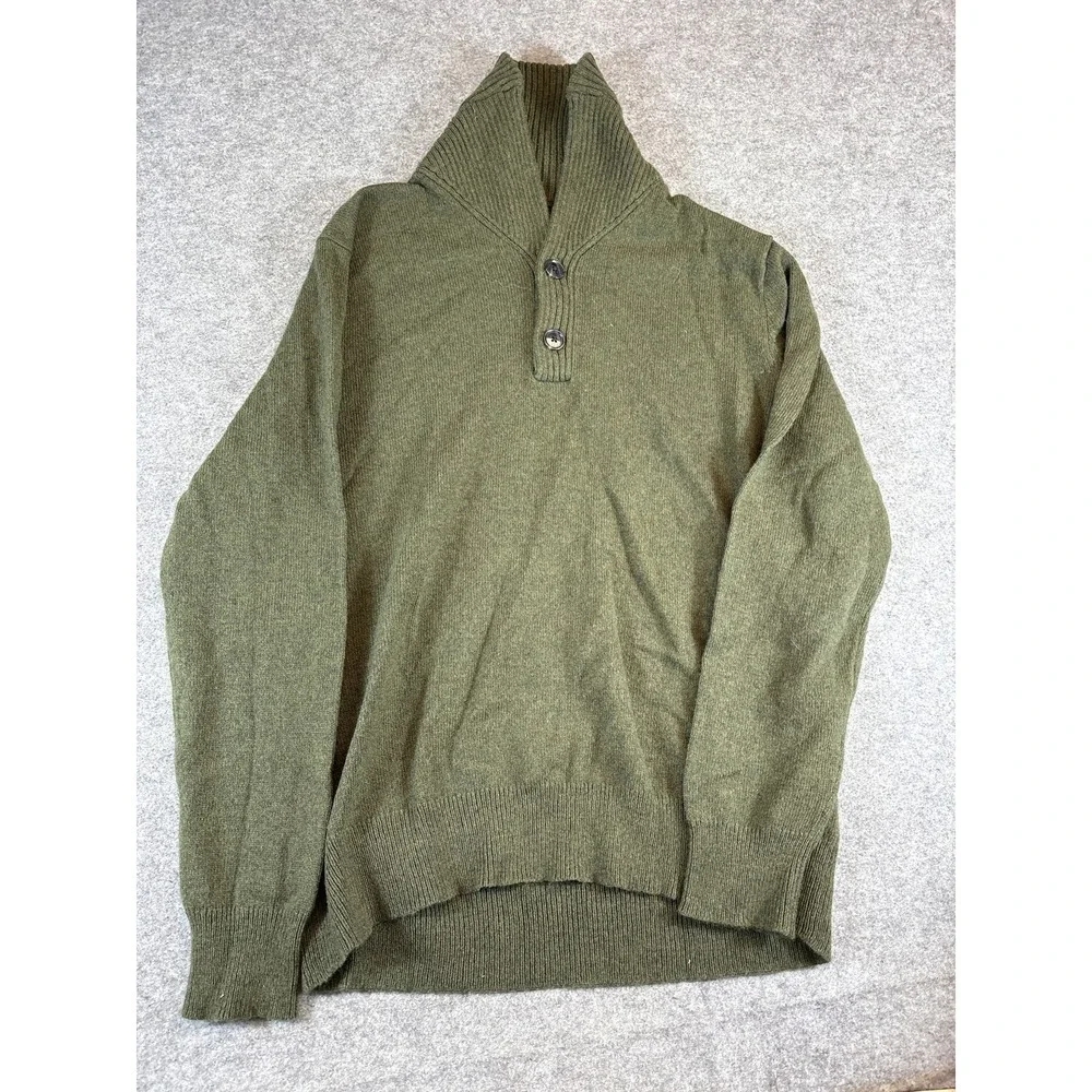 J. Crew Womens Large Green Shawl Collar Pullover Lambswool Knit Sweater AA032